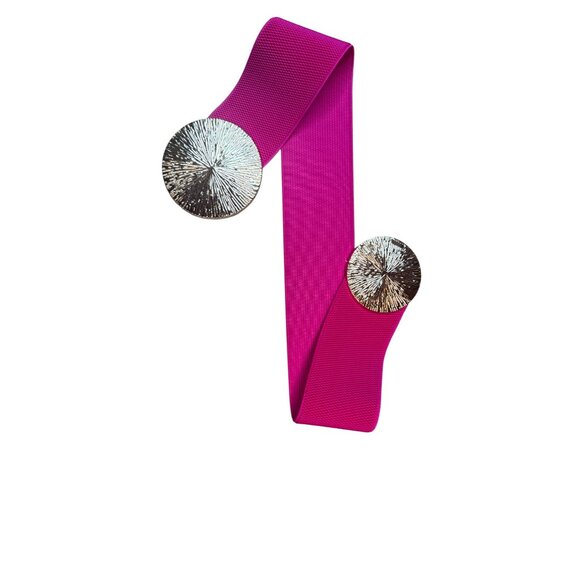 2/$30 Elastic Wide Corset Magenta Waist Belt Metallic Snap Buckle - Picture 7 of 10